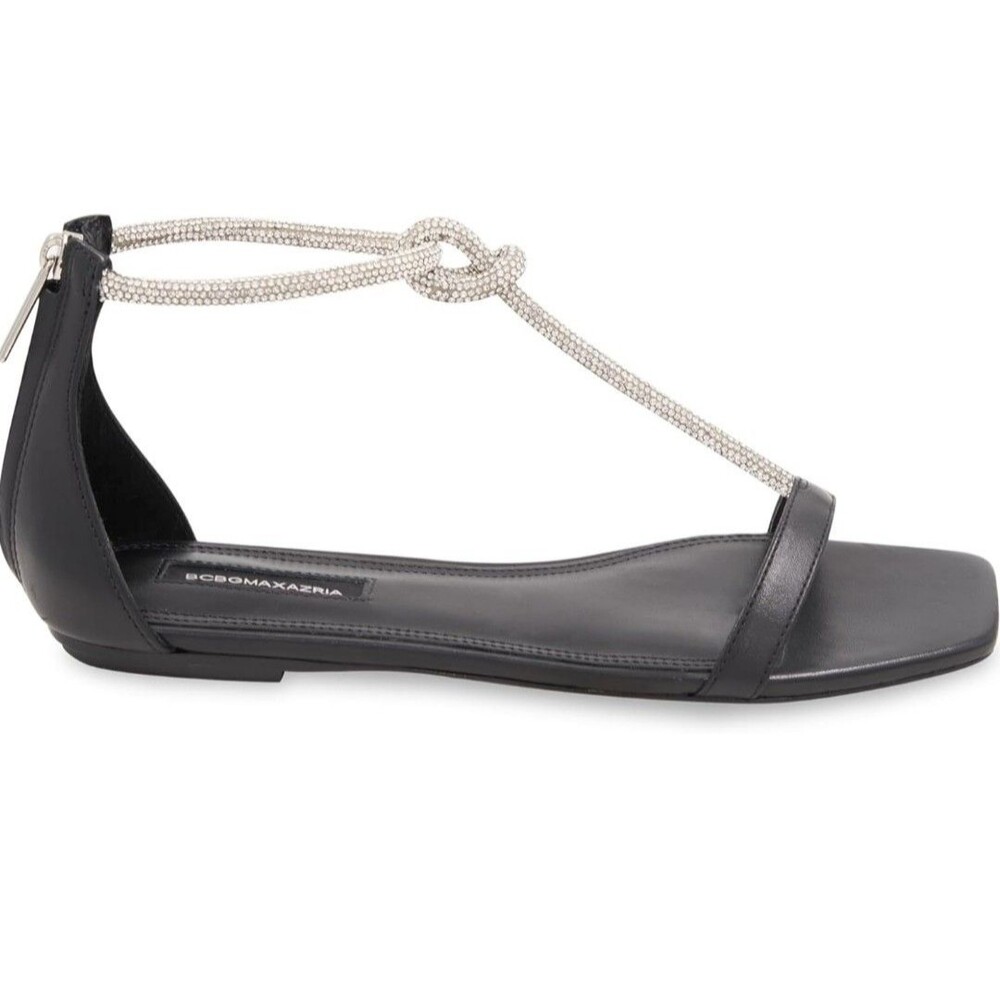 BCBGMAXAZRIA KELLI flat rhinestone knotted Sandal, Black Size 6 Fast Shipping
